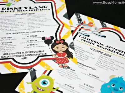Free Printable Disneyland Height Requirements / by Busy Mom's Helper / Free Printable California Adventure Height Requirements
