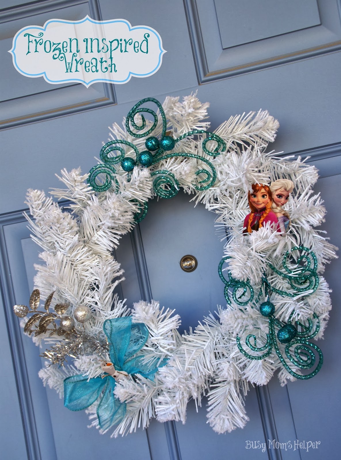 Frozen Inspired Wreath / by www.BusyMomsHelper.com #Frozen #Craft #Wreath #Disney