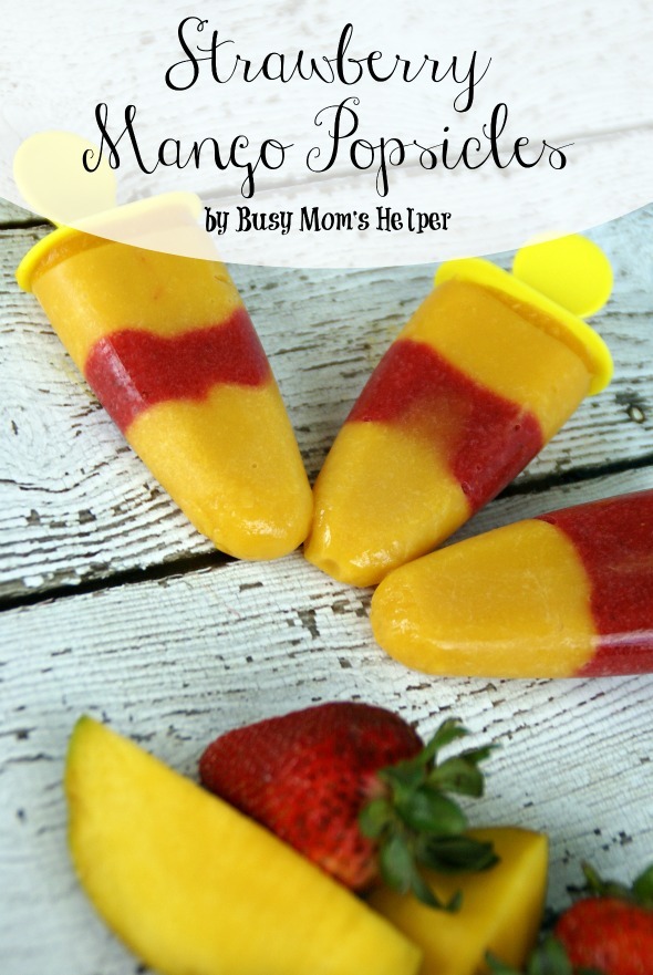 Strawberry Mango Popsicles / by Busy Mom's Helper #popsicles #fruitpops #4thofjuly #frozentreat