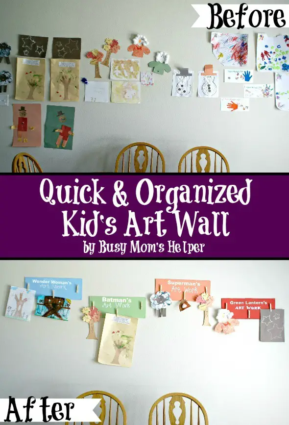 Quick & Organized Kid's Art Wall / by Busy Mom's Helper #kidcrafts #kidart #preschool #organizing