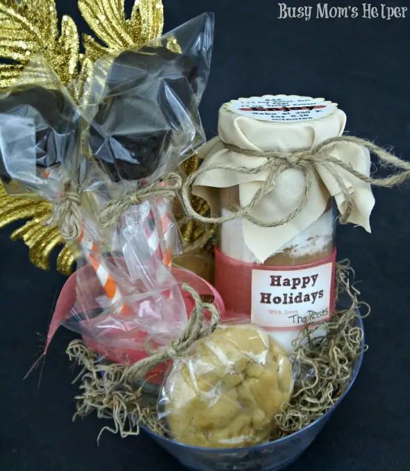 Budget Saving Giving: Festive Goodie Basket / by Busy Mom's Helper #GiftBasket #Truffles #CaramelCookies #CookiesinJars #TasteTheSeason #Shop