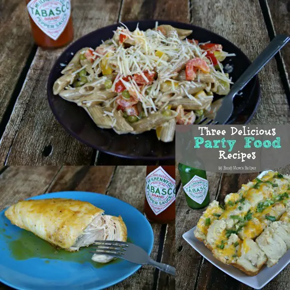 Three Delicious Party Food Recipes / by Busy Mom's Helper #cheesybread #pasta #chicken #SeasonedGreetings #ad