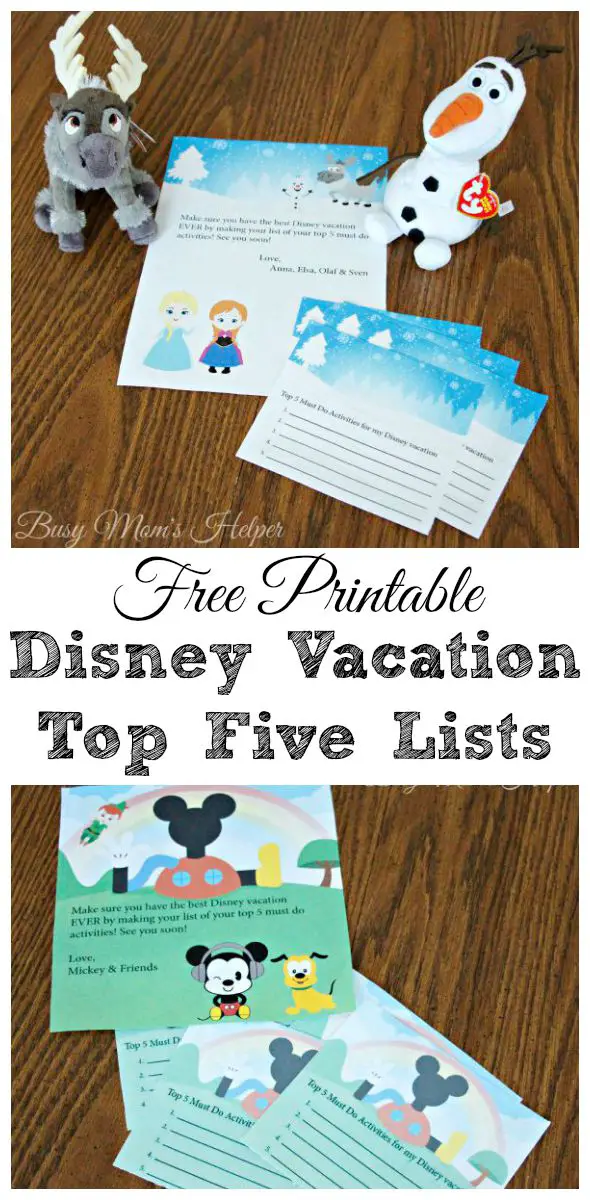 Free Printable Disney Vacation Top Five Lists / by Busy Mom's Helper