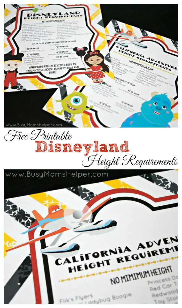 Free Printable Disneyland Height Requirements / by Busy Mom's Helper / Free Printable California Adventure Height Requirements