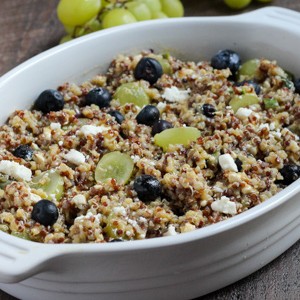 Summer Quinoa Salad with sweet and savory flavors of crumbled feta, blueberries, and grapes in a tangy vinaigrette l Steph in Thyme for Busy Mom's Helper