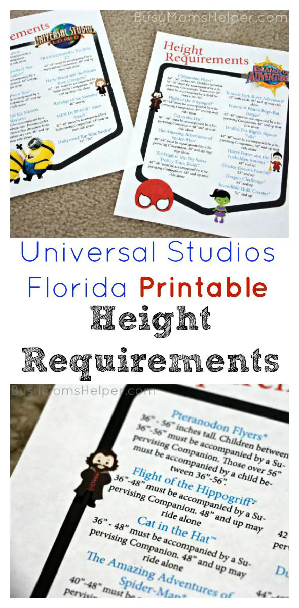 Universal Studios Florida Printable Height Requirements / by Busy Mom's Helper