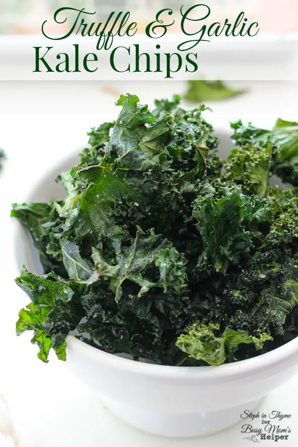 Truffle & Garlic Kale Chips l Steph in Thyme for Busy Mom's Helper