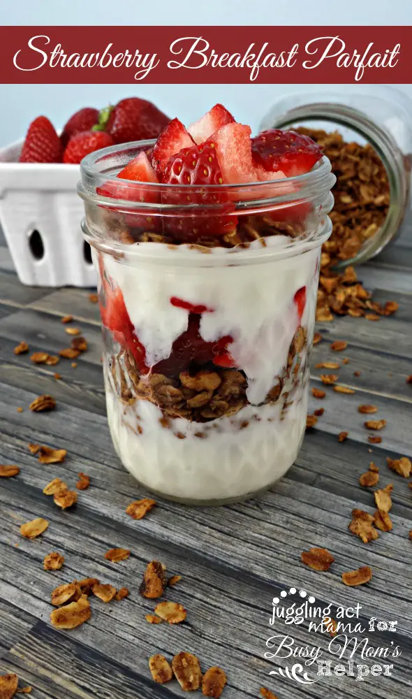 Strawberry Breakfast Parfait with yogurt and granola