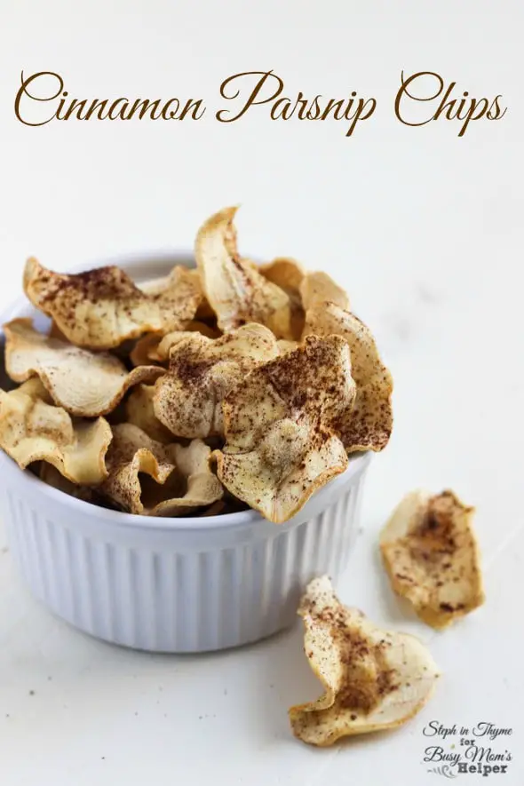 Baked Cinnamon Parsnip Chips l Steph in Thyme for Busy Mom's Helper