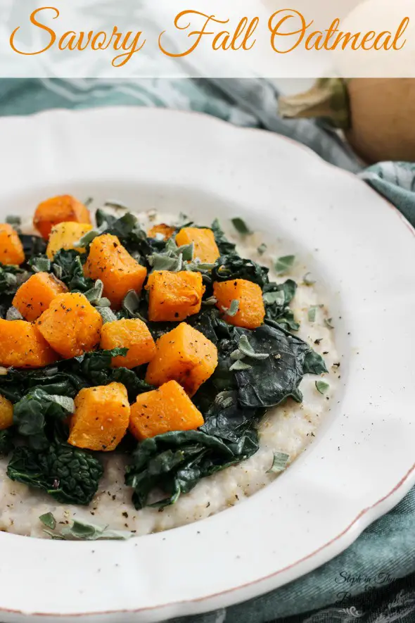 Gluten-Free Savory Oatmeal with Butternut Squash and Dinosaur Kale l Steph in Thyme for Busy Mom's Helper