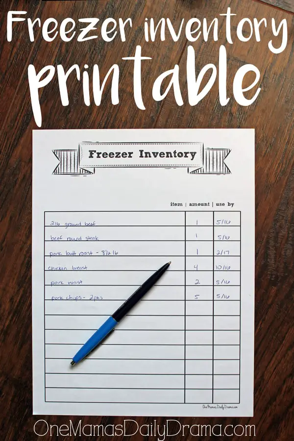Freezer inventory printable | One Mama's Daily Drama