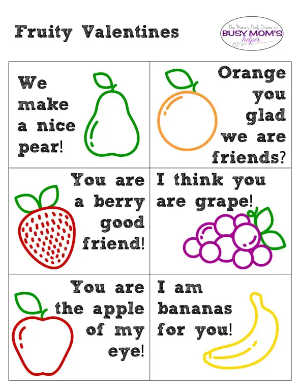 Printable fruity valentines | One Mama's Daily Drama for Busy Mom's Heper