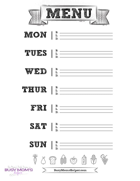 Printable Menu Planner | One Mama's Daily Drama for Busy Mom's Helper