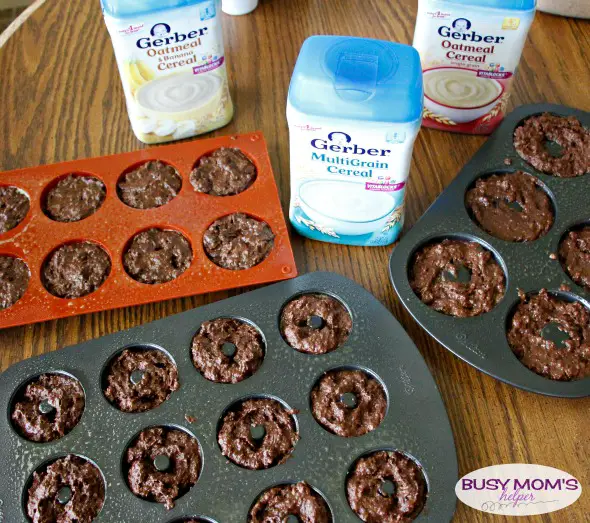 Multigrain Chocolate Doughnuts / Chocolate Donuts / Baked Donuts / by BusyMomsHelper.com #ad #CookingWithGerber / Makes an easy dessert recipe or snack!