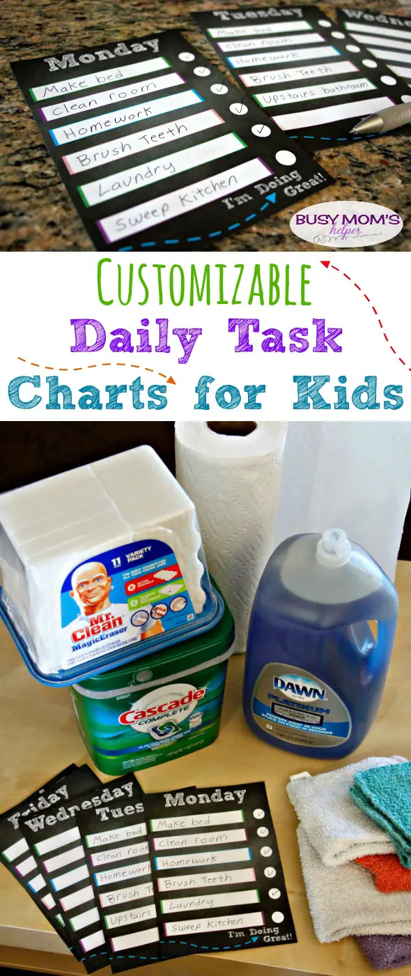 Customizable Daily Task Charts for Kids / by BusyMomsHelper.com #PGDetailsMatter #IC #ad