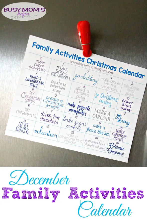 December Family Activities Calendar / a great printable for Christmas Family Activities!