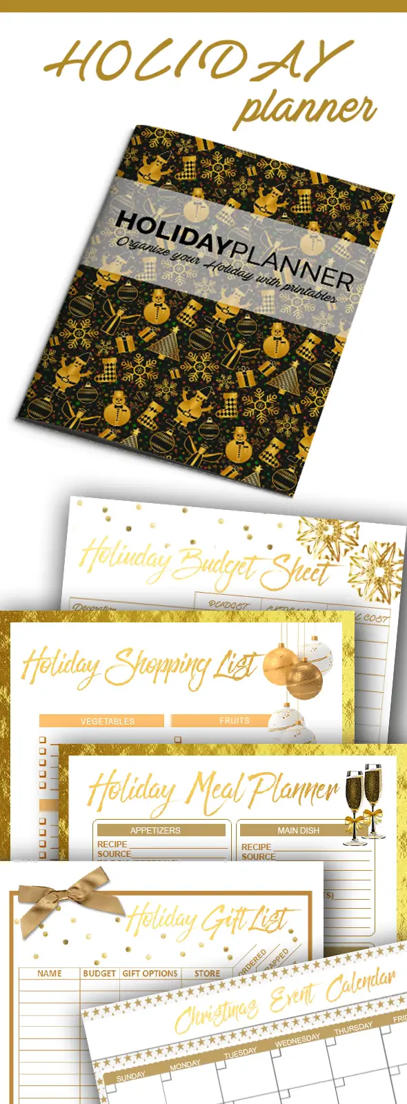 Printable Holiday Planner / You'll love these printable organization sheets and lists to get your holiday more organized. Budget sheet, gift list, menu planning, event calendar and shopping lists!
