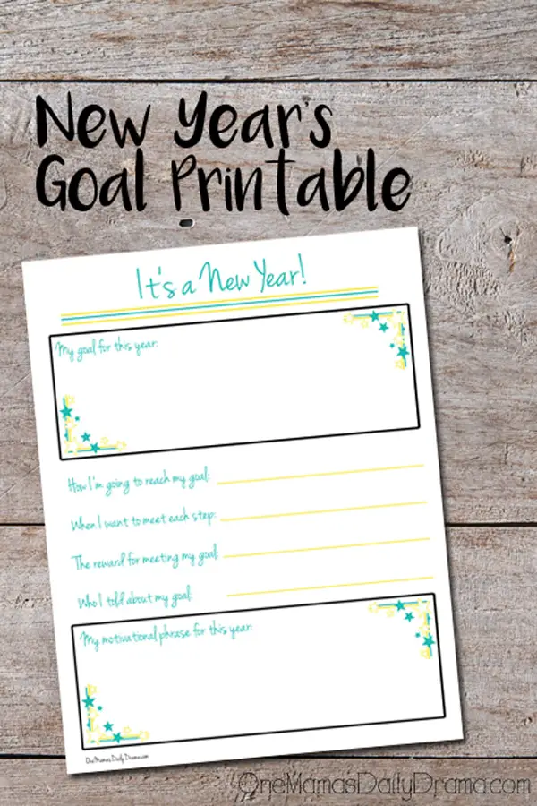 New Year's Goal Printable | OneMamasDailyDrama.com