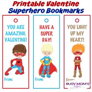 Printable Valentine Superhero Bookmarks