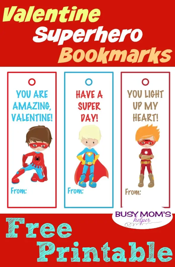 printable valentine superhero bookmarks busy moms helper