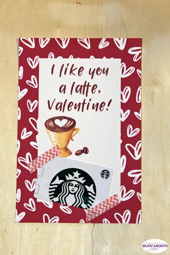 Printable Valentine's Day Teacher Gift Card Holder - "I like you a latte, valentine!"