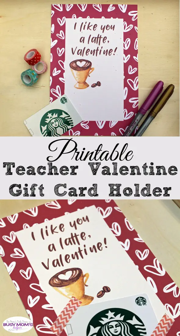 Printable Teacher Valentine Gift Card Holder - "I like you a latte, valentine!"