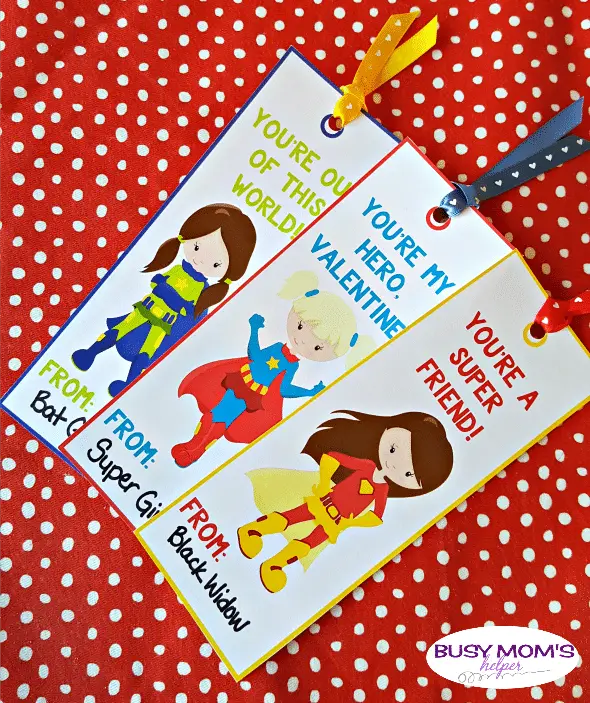 Superhero Girl Valentine Bookmarks