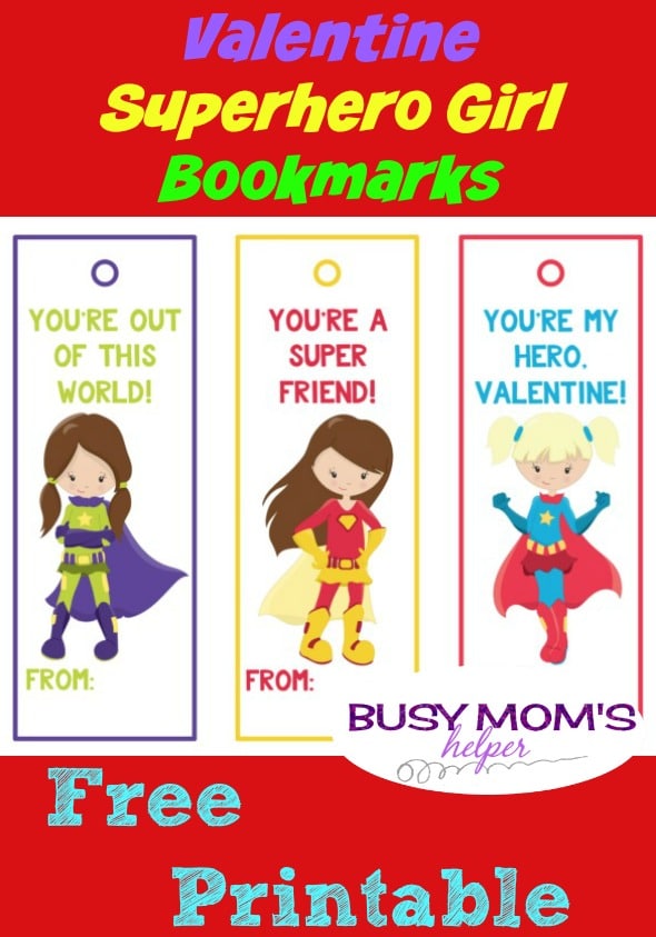Valentine Superhero Girl Bookmarks