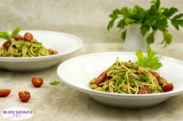 Pesto Pasta with Grape Tomatoes & Chickpeas