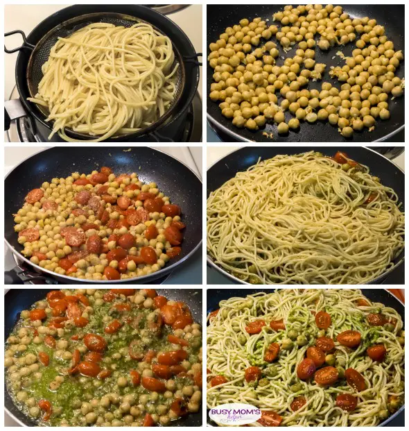 Pesto Pasta with Grape Tomatoes & Chickpeas