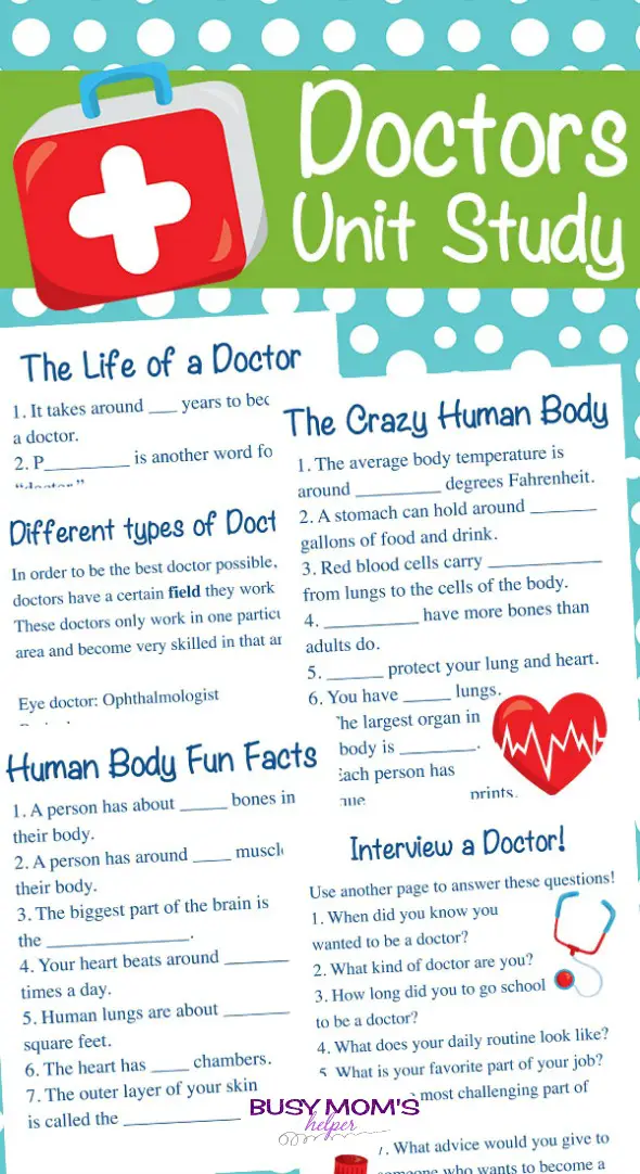 Doctor Unit Study Printable Pack - Busy Mom's Helper