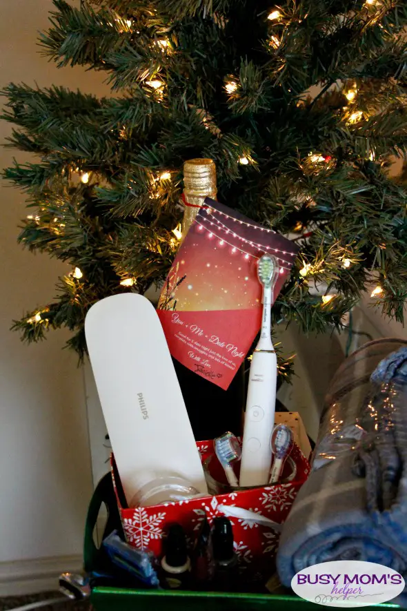 Date Night Gift Basket with Free Printable Gift Tag #AD #WorldsSmartestToothbrush #PhilipsSonicare #OprahsFavoriteThings