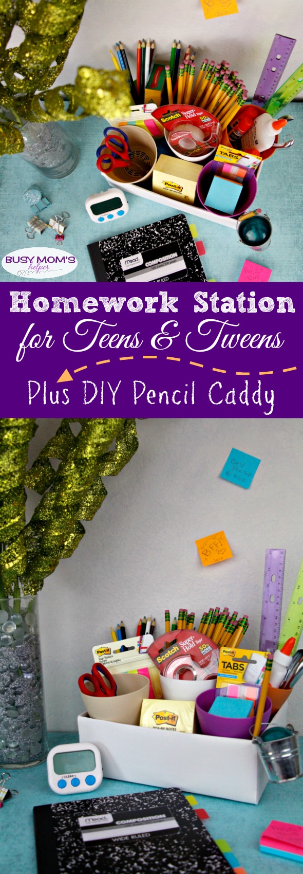 Homework Station for Teens & Tweens with DIY Pencil Caddy Tutorial #ad #BackToSchoolGoals18 #homework #teens #school
