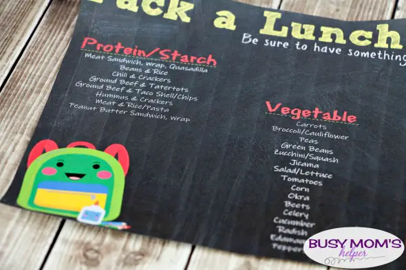 Printable Pack a Lunch Cheat Sheet #printable #kids #packlunch #school #schoollunch #lunchprintable