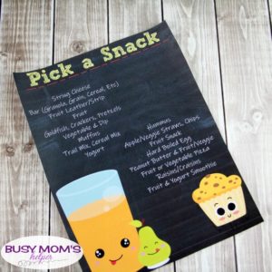 Printable Snack List - great for helping your kids pack their own snack or pick their own afterschool snack! #snack #printable #snackprintable #snacklist #kids #afterschool #schoolsnack