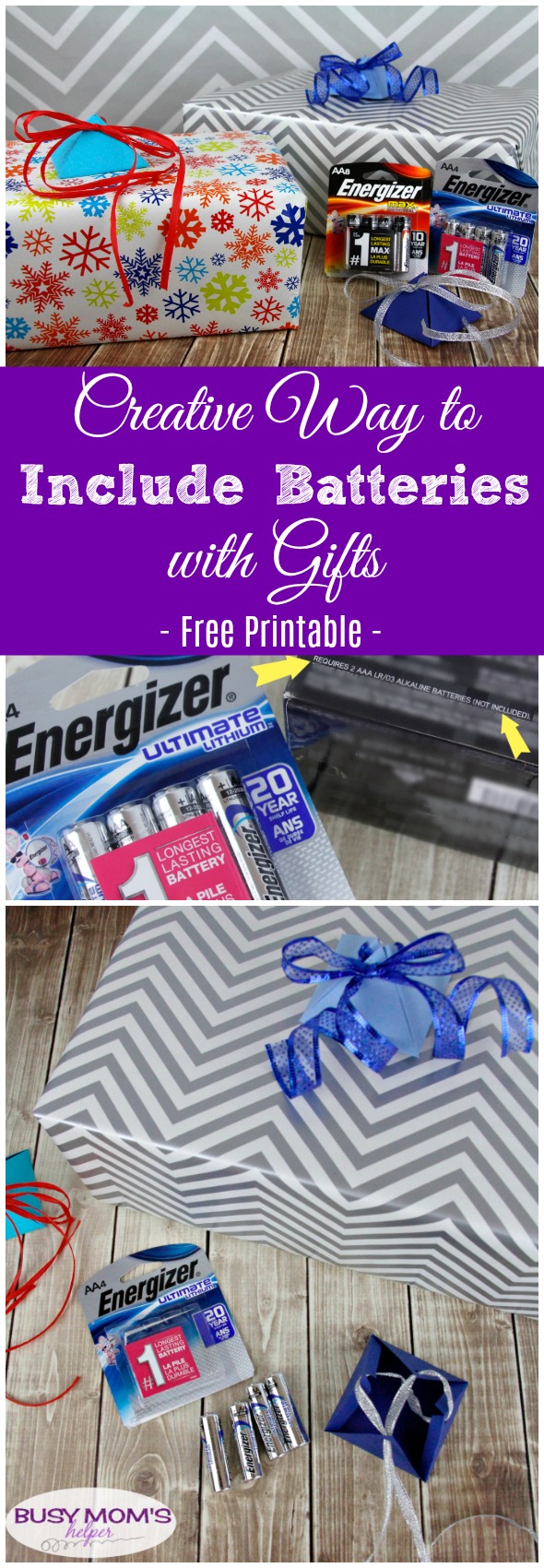 Creative Way to Include Batteries with Gifts - with a free printable! #AD #PoweringTheHolidays @walmart @energizer #printable #christmas #gifts #holidayhacks #lifehacks #gifthacks