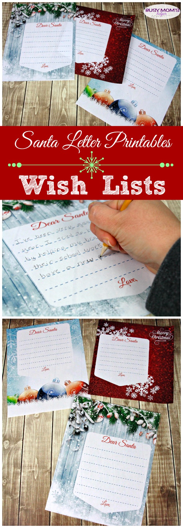 Santa Letter Printable Wish List / great free printable wish lists for the holidays! Three cute holiday designs for a letter to Santa #christmas #holidays #santa #wishlist #christmaslist #freeprintable #christmasprintable #santaletter #printablewishlist
