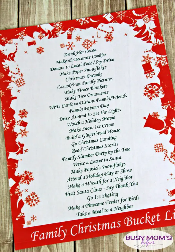 Free Printable Christmas Bucket List for Families