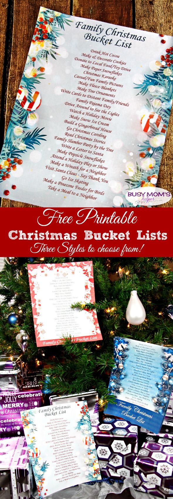 Free Printable Christmas Bucket List for Families - three styles to pick from! #christmas #holiday #freeprintable #bucketlist #holidayactivities #family #familychristmas #familyactivities #decemberactivities #decemberbucketlist #christmasbucketlist