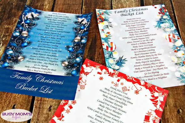 Free Printable Christmas Bucket List for Families - three styles to pick from! #christmas #holiday #freeprintable #bucketlist #holidayactivities #family #familychristmas #familyactivities #decemberactivities #decemberbucketlist #christmasbucketlist