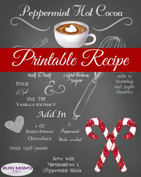 Chalkboard Printable Peppermint Hot Cocoa Recipe