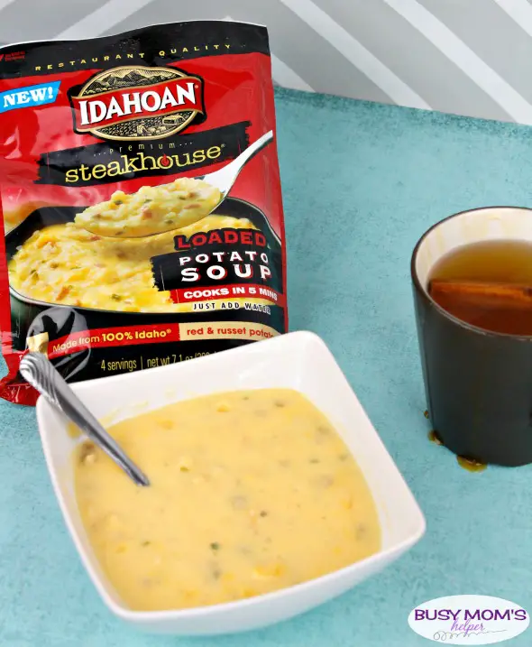 Comforting and Easy Potato Soup & Cider Recipe - a quick, delicious meal from Idahoan® Steakhouse® Soups #AD #IdahoanSoups