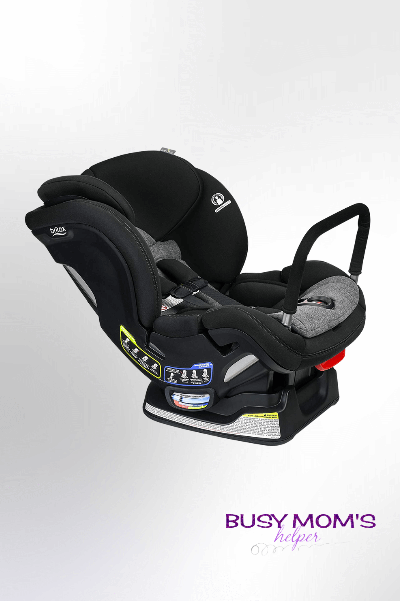 Photo of a black car seat on a gray background