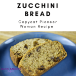 photo of zucchini bread on a blue plate.